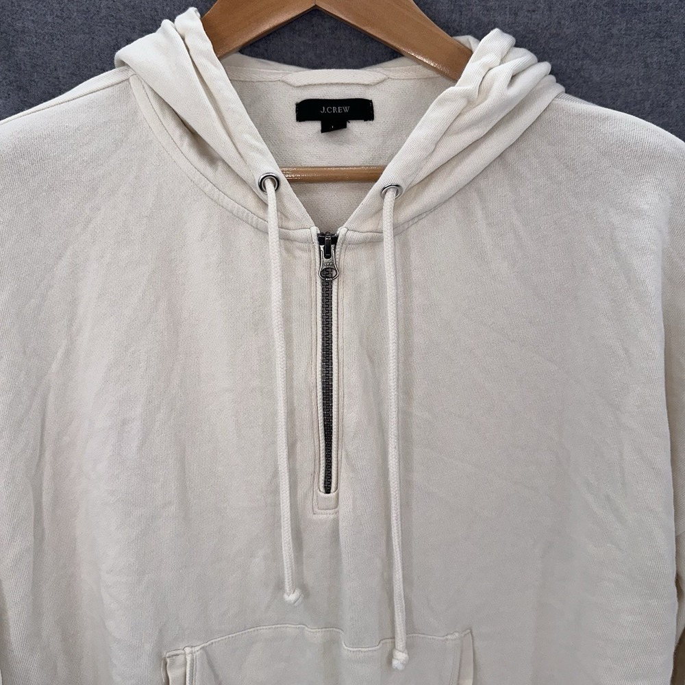 J Crew Hoodie Large Cream Magic Rinse 1/2 Zip Cropped Drawstring Lightweight